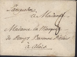 Voie Manuscrite "Languedoc" Pour Madame La Marquise De Domps Baronne D'Alais à Alais Taxe Manuscrite 8 - 1701-1800: Précurseurs XVIII