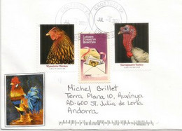 Wyandotte Chicken (American Sebright) & Narragansett Turkey (unique To North America). Letter 2022 To Andorra - Storia Postale