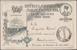 Uruguay 1900. Entier Postal Commémoratif. La Grande Pierre, Blasons, Poteau Télégraphique, Cor De Poste, Palmier, Soleil - Montagne