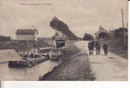 CONDE-SUR-AISNE - L'Ecluse - Péniche - Haleur Et Ses Chevaux - Canal- Halage - - Other & Unclassified