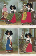 Costume Alsacien / Elsässer Tracht - 4 CPA  Gauffrées Avec Des Parties En Tissu - Vestuarios