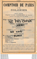 PUB De 1890 Banque Comptoir De Paris Et Des Colonies Au Dos Société Générale - Advertising
