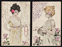 ILLUSTRATEUR: Magnifique Lot De 2 Cartes (Kirchner Non Signé) Jeunes Femmes Fleurs "Art Nouveau" - 1900-1949