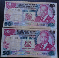 KENYA , P 22a + 22d,  50 Shillings , 1980 +1984 , F + Almost UNC Presque Neuf , Humidity Spots - Kenya