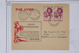 AZ12  MAURITANIE  BELLE CARTE 1946 1ER VOL  ALOUNEA  A  ST LOUIS SENEGAL+ PAIRE + + AFFRANCH. PLAISANT - Covers & Documents