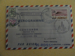 AEROGRAMME TRANSPORTE A BORD DU CONCORDE LORS DU PREMIER VOL PARIS/WASHINGTON/MEXICO DU 20/09/78 AVEC GRIFFE ET CACHET - Concorde