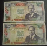 KENYA , P 27d ,  100 Shillings , 01.1992, VF/EF, Humidity Spots , 2 Notes - Kenya