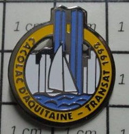 1416a Pin's Pins / Beau Et Rare / THEME : SPORTS / VOILE VOILIER CACOLAC D'AQUITAINE TRANSAT 92 TWIN TOWERS WORLD TRADE - Voile