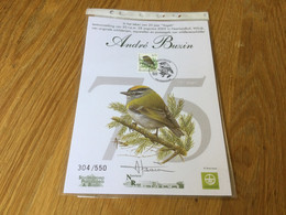 Belgique N°3391 (oiseaux De Buzin) Sur Souvenir Numéroté Et Signé Pour Les 20 Ans De L’émission Oiseaux - Cartas
