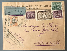Indochine, Divers Dont Timbres De Service Sur Enveloppe TAD PHNOM-PENH, Cambodge 4.11.1934 Pour La France - (B3170) - Covers & Documents