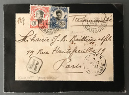 Indochine, Divers Enveloppe TAD KAMPOT, Cambodge 3.9.1910 Pour La France - (B3195) - Cartas & Documentos