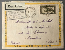 Indochine, Divers Sur Enveloppe TAD SOAIRIENG, Cambodge 3.1.1934, Flamme COURRIER RAPIDE "EMERAUDE" - (B3199) - Briefe U. Dokumente