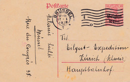 BELGIQUE : Occupation Allemande Entier Postal De Bruxelles Pour Eilgut Expédition Zürich 17 1 1918 - German Occupation