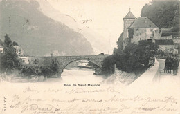 Pont De Saint-Maurice, Char, Cheval, Animé- Valais, Suisse, Switzerland - Sceau 1902 - Saint-Maurice