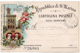 Saint Marin : Entier Postal Illustré Oblitéré CaD Du 30 Sept. 1894 (1er Jour D'émission) - Ganzsachen