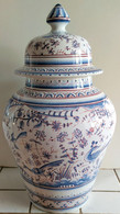 Grand Pot À Gingembre Vintage Décor Oiseaux Bleus - Copie Xviiè Siècle - Jugendstil / Art Déco