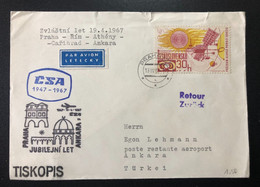 CZECHOSLOVAKIA, « 20 Years CSA First Flight PRAHA - ANKARA », « Return To Sender », 1967 - Poste Aérienne