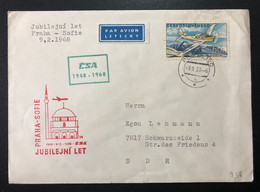 CZECHOSLOVAKIA, « 20 Years CSA First Flight PRAHA - SOFIA », 1968 - Poste Aérienne