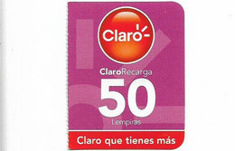 Honduras - Claro - Claro Recarga, Smaller Size Card, GSM Refill 50H Lempira, Used - Honduras