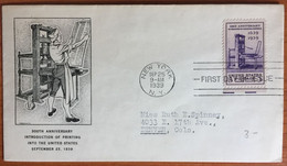 1939 - United States - FDC - 300th Anniversary Of Printing In U.S. New York For Denver - 583 - 1851-1940