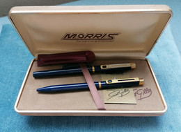 PENNA STILOGRAFICA & SFERA MORRIS SAINT GILLES + CUSTODIA 1970 VINTAGE FOUNTAIN PENS - Stylos