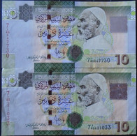 LIBYA , P 73  ,  10 Dinars  ,  ND 2004 , EF/AU , 2 Notes - Libia