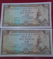 MACAU , P 59e  , 10 Patacas , 1984, UNC Neuf , 2 Notes - Macau