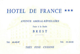 Brest * Hôtel De France , Avenue Amiral Réveillère , Face à La Rade * Carte De Visite Ancienne - Brest