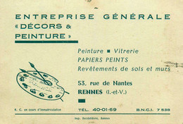 Rennes * Entreprise Générale " Décors & Peinture " 53 Rue De Nantes * Carte De Visite Ancienne - Rennes