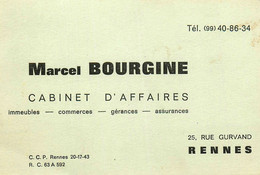 Rennes * Cabinet D'Affaires Marcel BOURGINE 25 Rue Gurvand * Carte De Visite Ancienne - Rennes