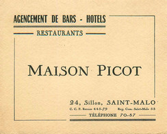 St Malo * Agende De Bars & Hôtels Restaurants , Maison PICOT 24 Sillon * Carte De Visite Ancienne - Saint Malo