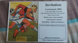 CARTE D INVITATION SPORT RUGBY INVITATION POUR LE SALON CARTOMNIA DE BLAGNAC HTE GARONNE 2002 - Rugby