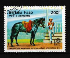 1985 Burkino Faso. Air Mail - Poste Aerienne, Mi: 1040° Farmer Mit Pferd. Briefmarkenausstellung In Argentinien - Burkina Faso (1984-...)