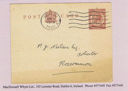 Ireland Dublin 1922 1½d Postcard To Roscommon Cancelled DUBLIN JAN 11 1922 Machine, Month Before Issue Of Overprints - Unclassified