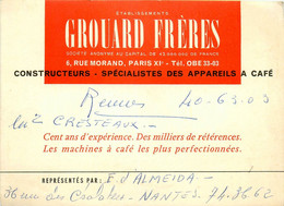 Paris 11ème * Etablissements GROUARD Frères Constructeurs Appareils Café , 6 Rue Morand * Carte De Visite Ancienne - Arrondissement: 11