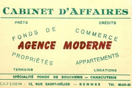 Rennes * Cabinet D'Affaires Fonds De Commerce Agence Moderne 15 Rue St Hélier * Carte De Visite Ancienne - Rennes