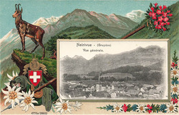 Neirivue - Gruyère - Gaufrée Chamois Corde Piolet Alpinisme  1912 - Neirivue