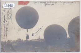PAU- CARTE-PHOTO- DEPART DES BALLONS- 1906- RARE- PLIURES - Pau