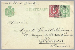 CURACAO - 1898 Uprated 2½c Cipher Postal Card To Paris, FRANCE - Curazao, Antillas Holandesas, Aruba