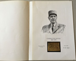 Médaille Or De Gaulle Sur Encart Cartonné A4 Numéroté (tirage Limité) - Otros