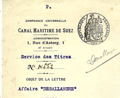 1931 ENTETE CIE UNIVERSELLE CANAL MARITIME DE SUEZ SERVICE ACTIONNAIRES AFFAIRE DESALLANGRE VOIR SCANS - 1900 – 1949
