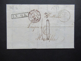 1843 Ra1 LV.6 K. Und Schwarze Stempel K2 Suisse 1 Fernex Und K2 Vevey Faltbrief Mit Inhalt über Lyon Nach Marseille - ...-1845 Precursores