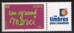 FRANCE : N° 3637A ** Avec Vignette "les Timbres Personnalisés" ("Un Grand Merci") - PRIX FIXE - - Unused Stamps