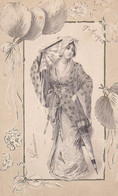 CPA Gaufrée 1903 - Femme Ombrelle Et évantail - Women