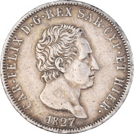 Monnaie, États Italiens, SARDINIA, Carlo Felice, 5 Lire, 1827, Genoa, TTB+ - Piemonte-Sardinië- Italiaanse Savoie