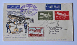 Busta 50° Anniversary First Air Mail In Australia, Da Melbourne Per La Francia 16 Luglio 1964 - Erst- U. Sonderflugbriefe