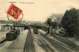 épernay * 1908 * La Gare Et Les Ateliers * Trains * Ligne Chemin De Fer Marne - Epernay