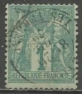 France - Type Sage - Type I (N Sous B) - N°61 1c. Vert - Obl. LYON LES TERREAUX - 1876-1878 Sage (Type I)