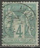 France - Type Sage - Type I (N Sous B) - N°63 4c. Vert - Obl. PARIS RUE DE CLERY - 1876-1878 Sage (Typ I)