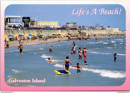 Texas Galveston Island Beach Scene Along Seawall - Galveston